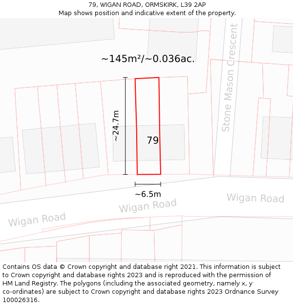79, WIGAN ROAD, ORMSKIRK, L39 2AP: Plot and title map