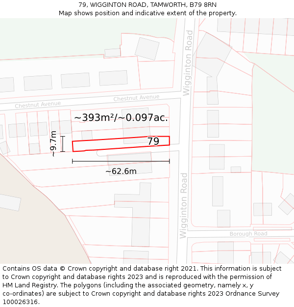 79, WIGGINTON ROAD, TAMWORTH, B79 8RN: Plot and title map