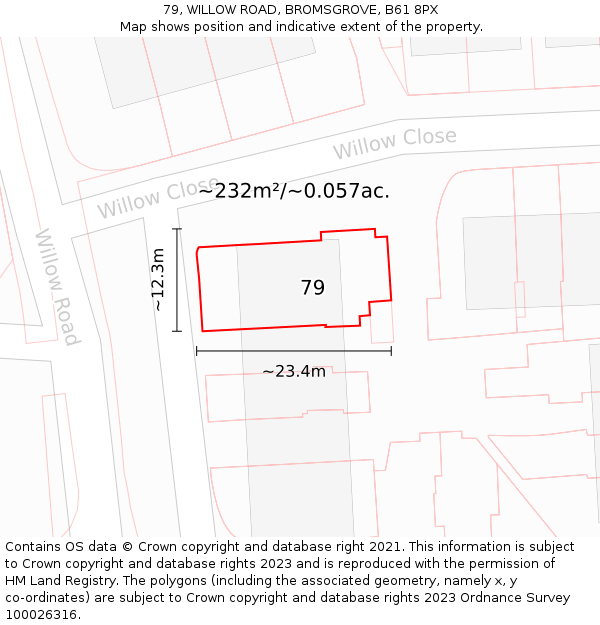 79, WILLOW ROAD, BROMSGROVE, B61 8PX: Plot and title map