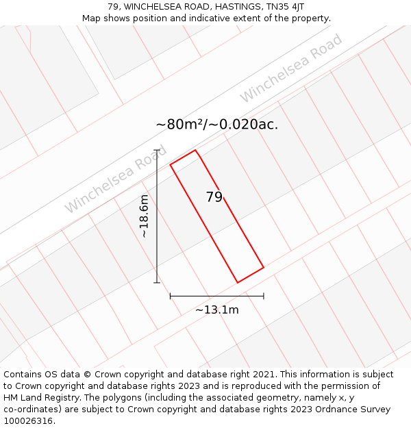 79, WINCHELSEA ROAD, HASTINGS, TN35 4JT: Plot and title map