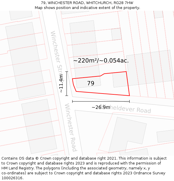 79, WINCHESTER ROAD, WHITCHURCH, RG28 7HW: Plot and title map