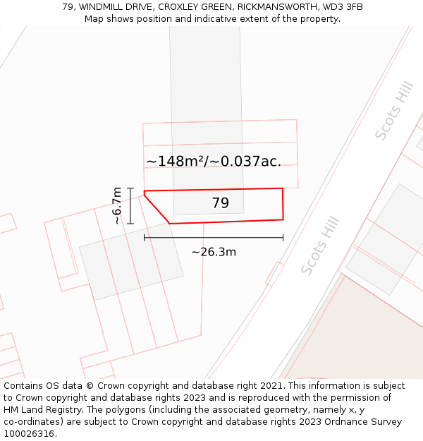 79, WINDMILL DRIVE, CROXLEY GREEN, RICKMANSWORTH, WD3 3FB: Plot and title map