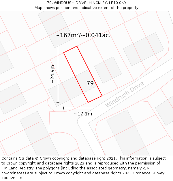 79, WINDRUSH DRIVE, HINCKLEY, LE10 0NY: Plot and title map