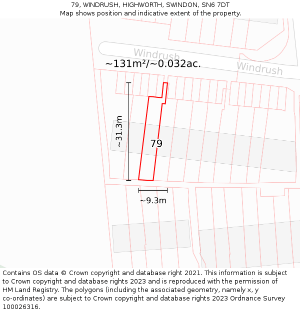79, WINDRUSH, HIGHWORTH, SWINDON, SN6 7DT: Plot and title map