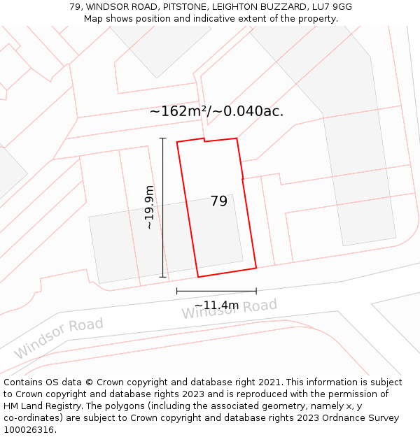 79, WINDSOR ROAD, PITSTONE, LEIGHTON BUZZARD, LU7 9GG: Plot and title map