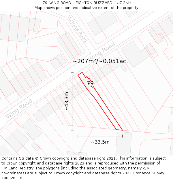 79, WING ROAD, LEIGHTON BUZZARD, LU7 2NH: Plot and title map