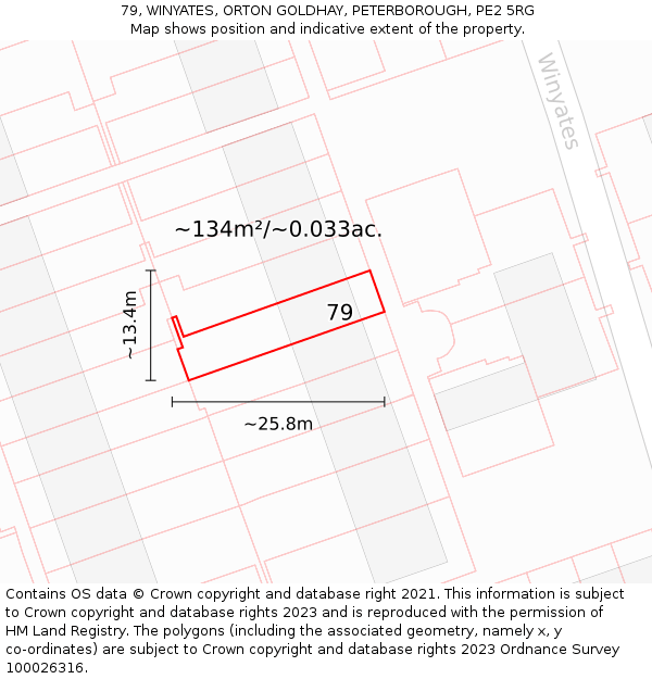 79, WINYATES, ORTON GOLDHAY, PETERBOROUGH, PE2 5RG: Plot and title map
