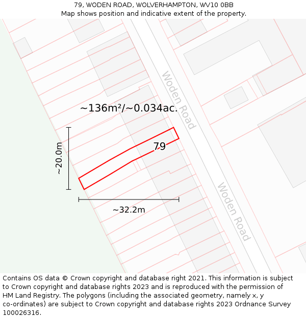 79, WODEN ROAD, WOLVERHAMPTON, WV10 0BB: Plot and title map