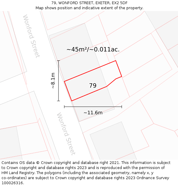 79, WONFORD STREET, EXETER, EX2 5DF: Plot and title map