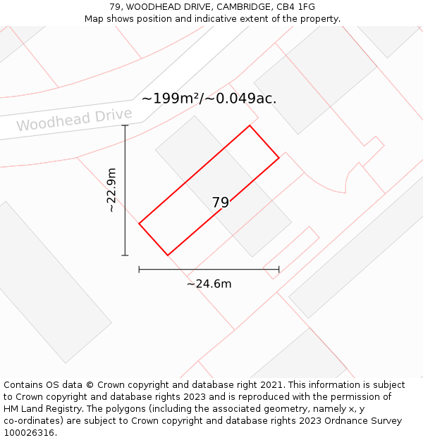 79, WOODHEAD DRIVE, CAMBRIDGE, CB4 1FG: Plot and title map