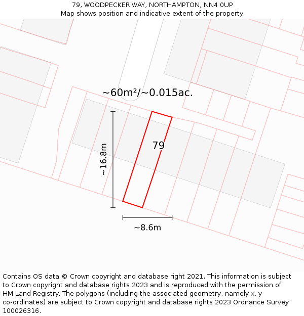 79, WOODPECKER WAY, NORTHAMPTON, NN4 0UP: Plot and title map