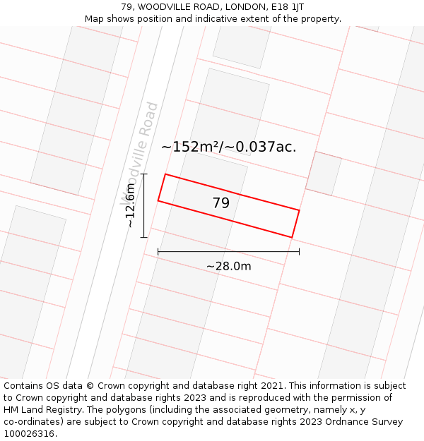 79, WOODVILLE ROAD, LONDON, E18 1JT: Plot and title map