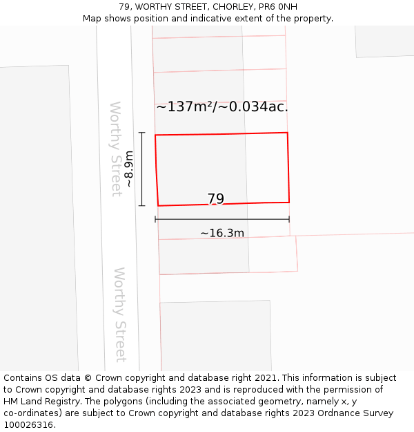 79, WORTHY STREET, CHORLEY, PR6 0NH: Plot and title map