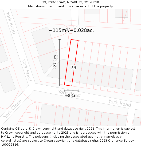 79, YORK ROAD, NEWBURY, RG14 7NR: Plot and title map