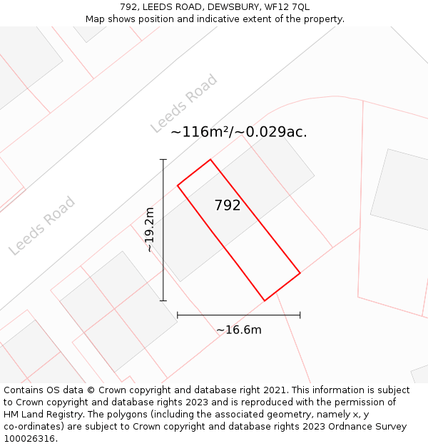 792, LEEDS ROAD, DEWSBURY, WF12 7QL: Plot and title map