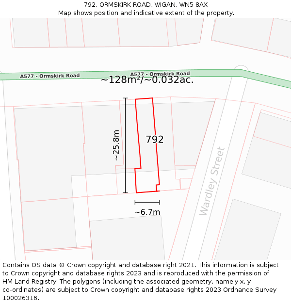 792, ORMSKIRK ROAD, WIGAN, WN5 8AX: Plot and title map