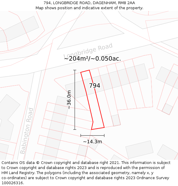 794, LONGBRIDGE ROAD, DAGENHAM, RM8 2AA: Plot and title map