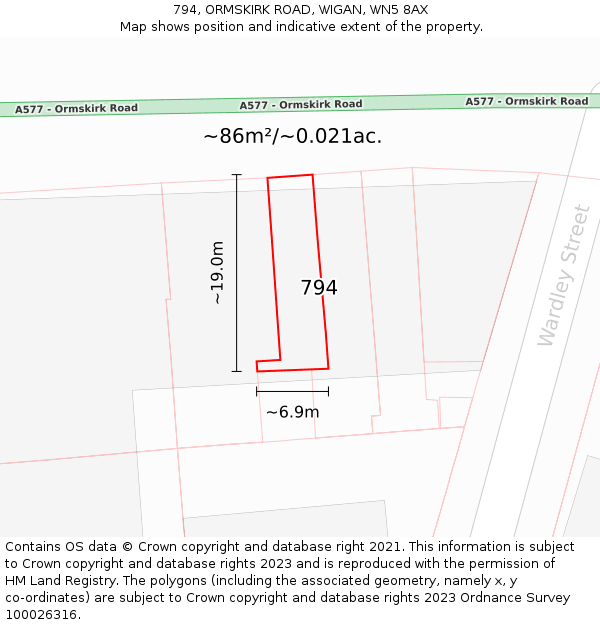794, ORMSKIRK ROAD, WIGAN, WN5 8AX: Plot and title map