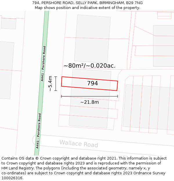 794, PERSHORE ROAD, SELLY PARK, BIRMINGHAM, B29 7NG: Plot and title map