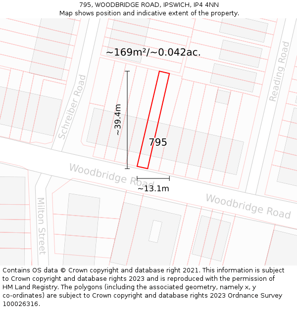 795, WOODBRIDGE ROAD, IPSWICH, IP4 4NN: Plot and title map