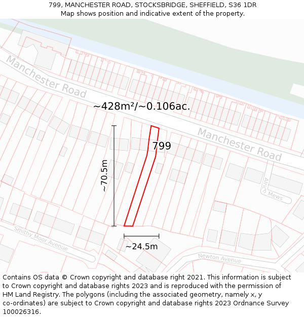 799, MANCHESTER ROAD, STOCKSBRIDGE, SHEFFIELD, S36 1DR: Plot and title map