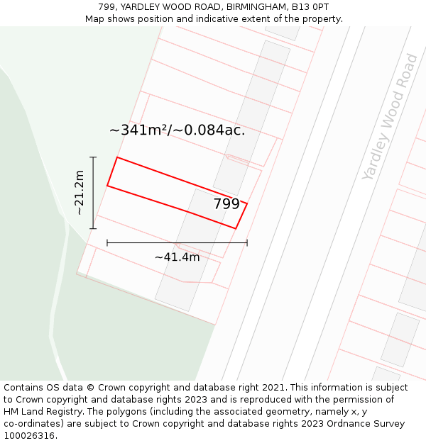 799, YARDLEY WOOD ROAD, BIRMINGHAM, B13 0PT: Plot and title map