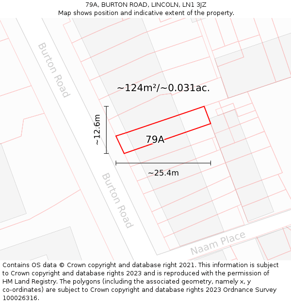79A, BURTON ROAD, LINCOLN, LN1 3JZ: Plot and title map