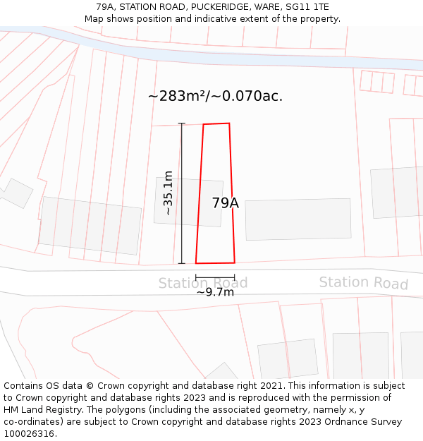 79A, STATION ROAD, PUCKERIDGE, WARE, SG11 1TE: Plot and title map
