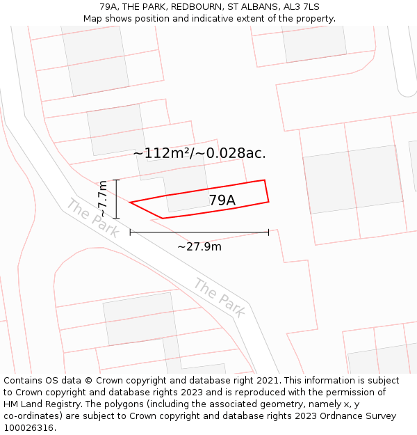 79A, THE PARK, REDBOURN, ST ALBANS, AL3 7LS: Plot and title map