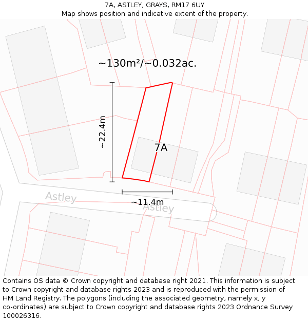 7A, ASTLEY, GRAYS, RM17 6UY: Plot and title map