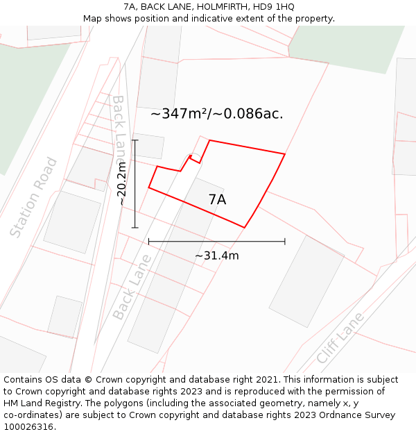 7A, BACK LANE, HOLMFIRTH, HD9 1HQ: Plot and title map