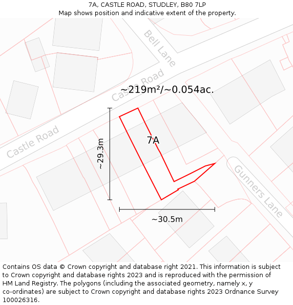 7A, CASTLE ROAD, STUDLEY, B80 7LP: Plot and title map