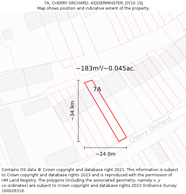 7A, CHERRY ORCHARD, KIDDERMINSTER, DY10 1SJ: Plot and title map