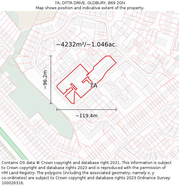 7A, DITTA DRIVE, OLDBURY, B69 2GN: Plot and title map