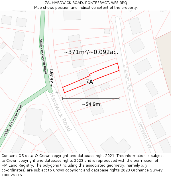 7A, HARDWICK ROAD, PONTEFRACT, WF8 3PQ: Plot and title map