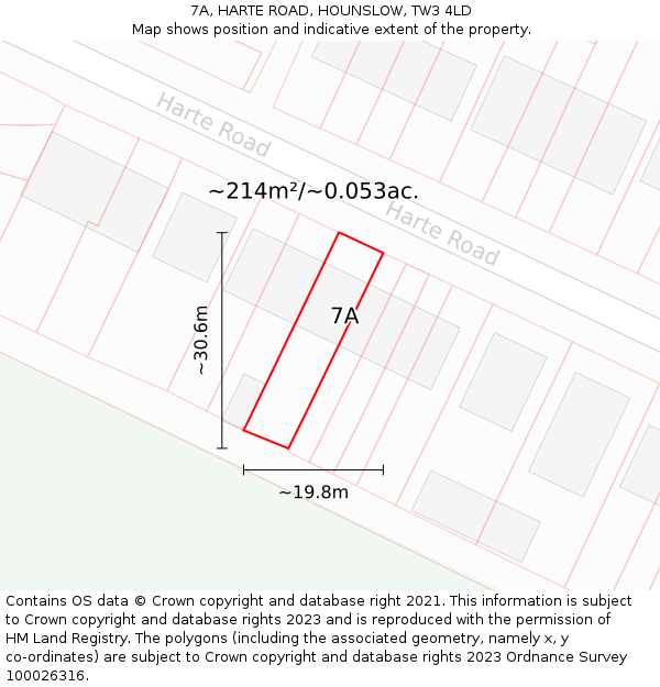 7A, HARTE ROAD, HOUNSLOW, TW3 4LD: Plot and title map