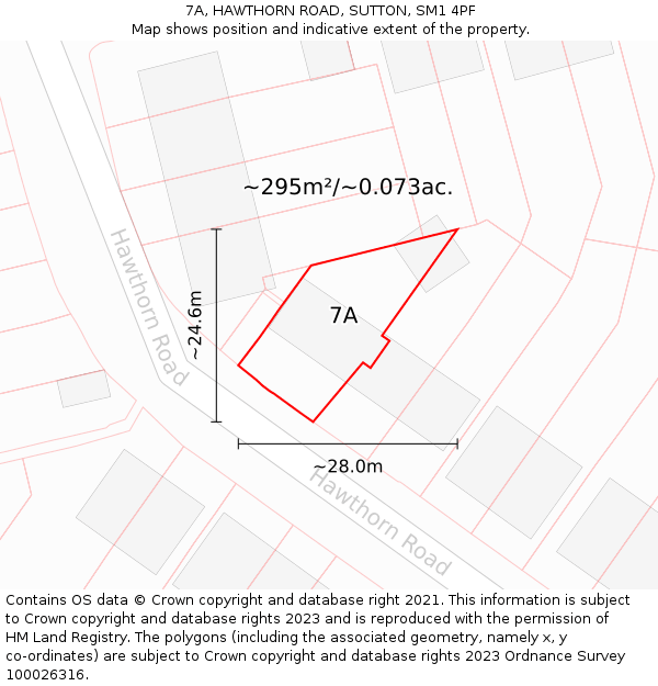 7A, HAWTHORN ROAD, SUTTON, SM1 4PF: Plot and title map