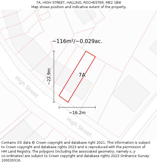 7A, HIGH STREET, HALLING, ROCHESTER, ME2 1BW: Plot and title map