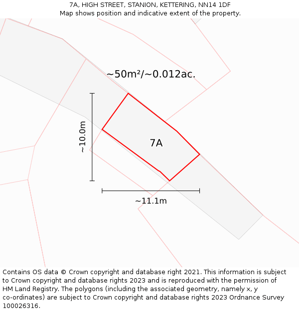 7A, HIGH STREET, STANION, KETTERING, NN14 1DF: Plot and title map