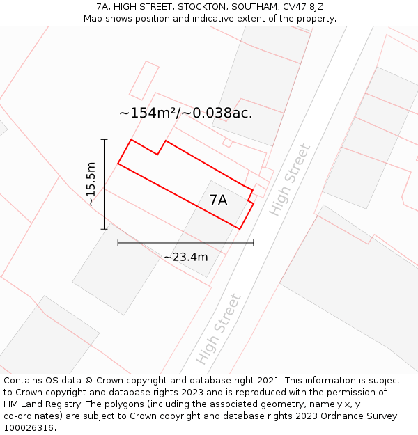 7A, HIGH STREET, STOCKTON, SOUTHAM, CV47 8JZ: Plot and title map