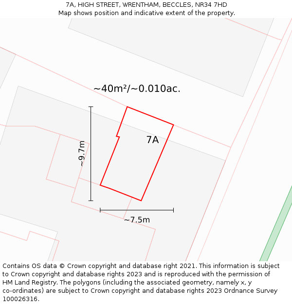 7A, HIGH STREET, WRENTHAM, BECCLES, NR34 7HD: Plot and title map