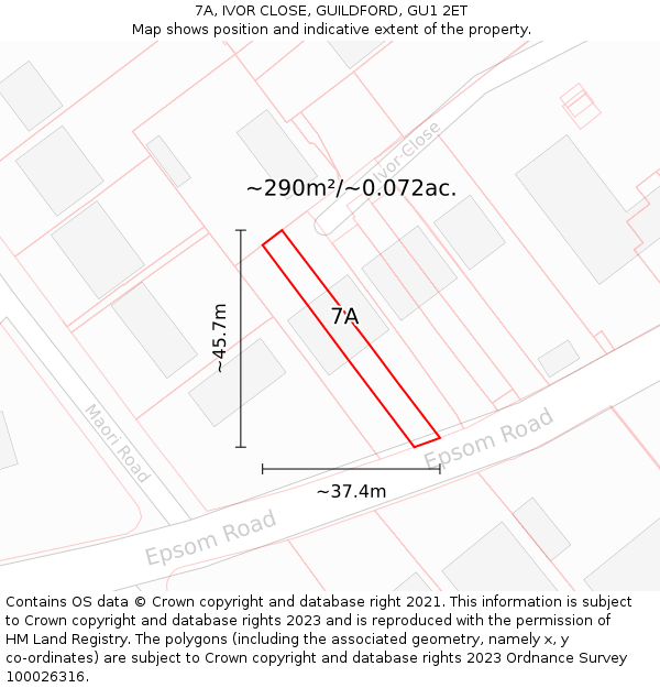 7A, IVOR CLOSE, GUILDFORD, GU1 2ET: Plot and title map
