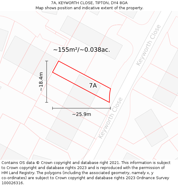 7A, KEYWORTH CLOSE, TIPTON, DY4 8GA: Plot and title map