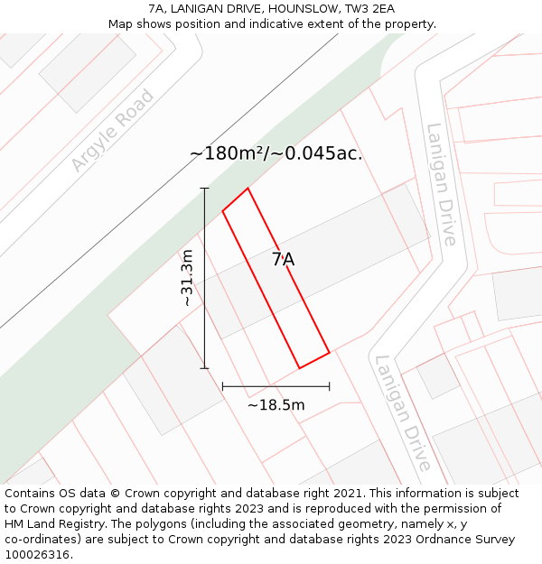 7A, LANIGAN DRIVE, HOUNSLOW, TW3 2EA: Plot and title map