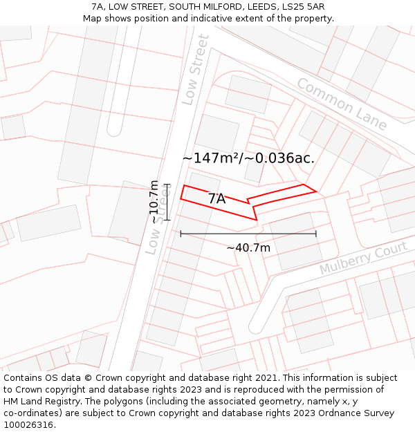 7A, LOW STREET, SOUTH MILFORD, LEEDS, LS25 5AR: Plot and title map