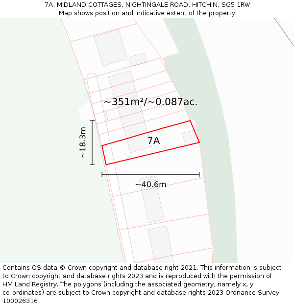 7A, MIDLAND COTTAGES, NIGHTINGALE ROAD, HITCHIN, SG5 1RW: Plot and title map