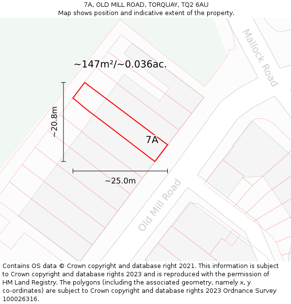 7A, OLD MILL ROAD, TORQUAY, TQ2 6AU: Plot and title map