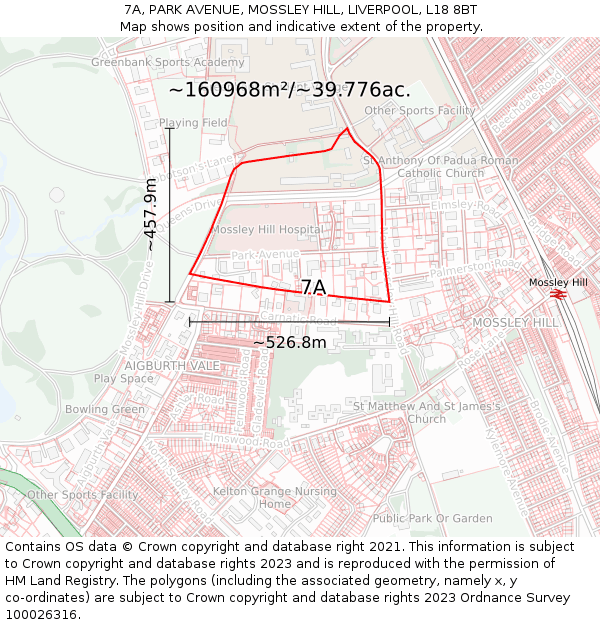 7A, PARK AVENUE, MOSSLEY HILL, LIVERPOOL, L18 8BT: Plot and title map