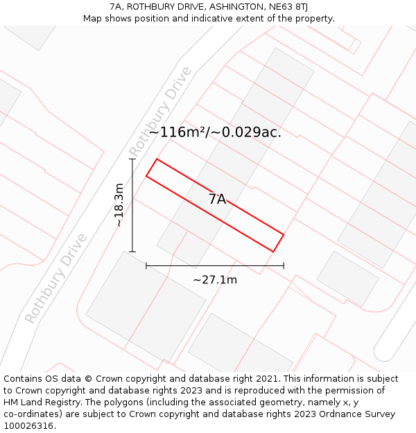 7A, ROTHBURY DRIVE, ASHINGTON, NE63 8TJ: Plot and title map
