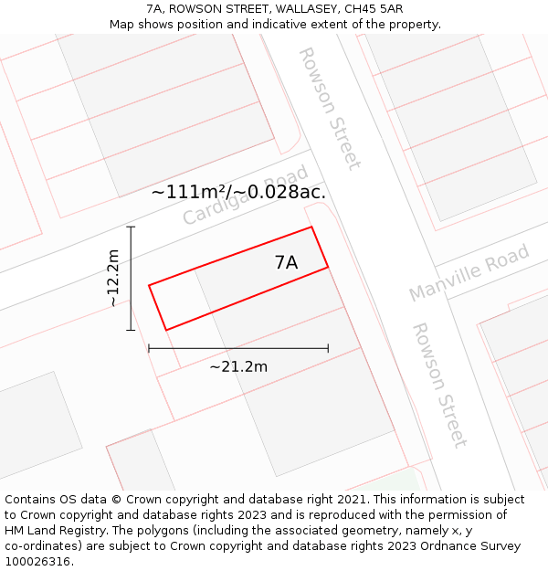 7A, ROWSON STREET, WALLASEY, CH45 5AR: Plot and title map